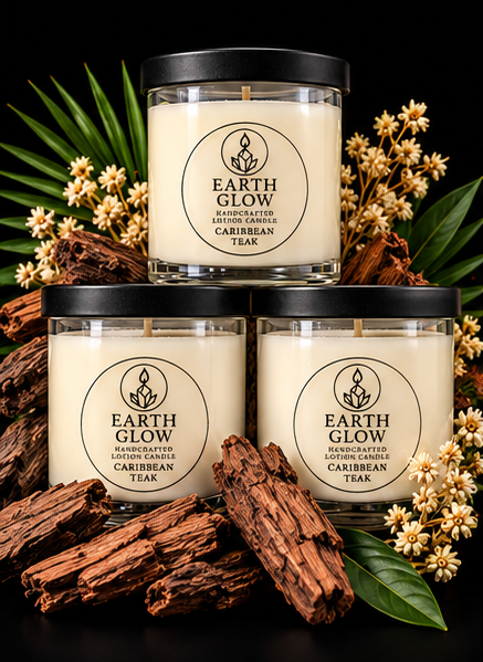 Earth Glow Lotion Candle Caribbean Teak